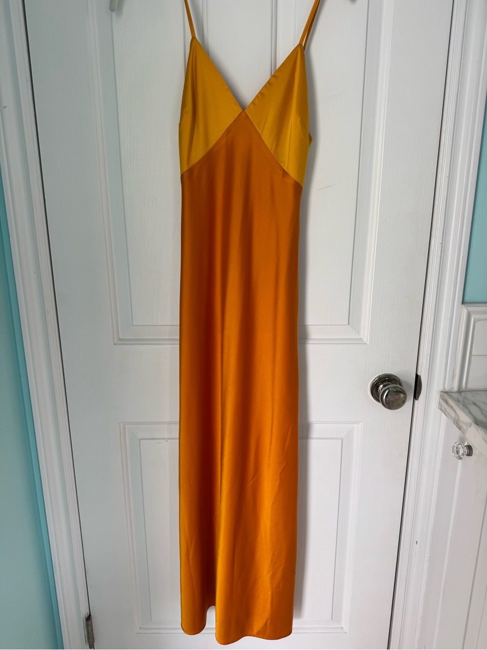Two-Tone Amber & Mustard Slip Maxi Dress